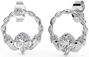 Diamant Zilver Keltisch Claddagh Drie-eenheid Knoop Stud Oorbellen