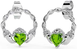 Peridot Silver Celtic Claddagh Trinity Knot Stud Earrings