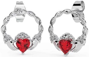 Ruby Silver Celtic Claddagh Trinity Knot Stud Earrings