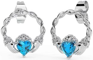 Topaz Silver Celtic Claddagh Trinity Knot Stud Earrings