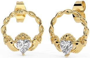 Diamant Gold keltisch Claddagh Dreieinigkeit Knoten Zucht Ohrringe