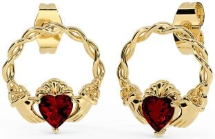 Garnet Gold Celtic Claddagh Trinity Knot Stud Earrings