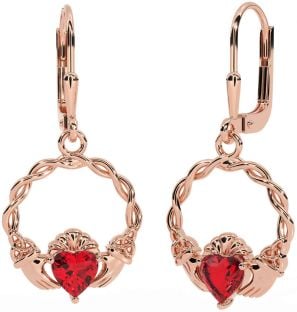 Rubis Rose Or Argent celtique Claddagh Trinité Noeud Pendre Des boucles d'oreilles