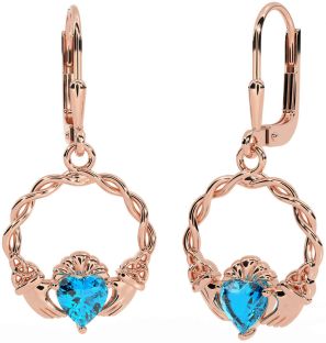 Topaz Rose Gold Silver Celtic Claddagh Trinity Knot Dangle Earrings