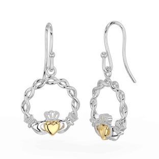 Gold Silver Celtic Claddagh Dangle Earrings