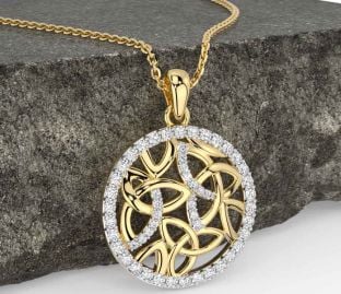Diamond Gold Silver Celtic Trinity Knot Necklace