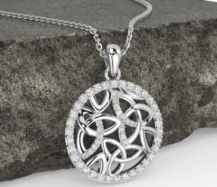 Diamond Silver Celtic Trinity Knot Necklace