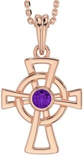 Amethyst Rose Gold Silver Celtic Cross Necklace