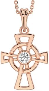 Diamond Rose Gold Silver Celtic Cross Necklace