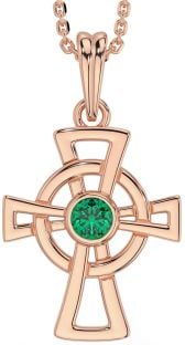 Emerald Rose Gold Silver Celtic Cross Necklace