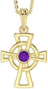 Amethyst Gold Silver Celtic Cross Necklace