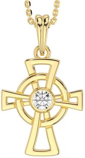 Diamond Gold Silver Celtic Cross Necklace