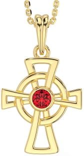 Ruby Gold Silver Celtic Cross Necklace