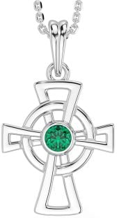 Emerald Silver Celtic Cross Necklace