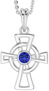 Sapphire Silver Celtic Cross Necklace