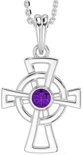 Amethyst White Gold Celtic Cross Necklace