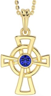 Sapphire Gold Celtic Cross Necklace