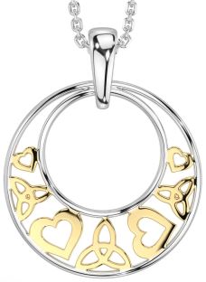 White Yellow Gold Celtic Trinity Knot Heart Necklace