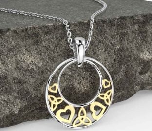 White Yellow Gold Celtic Trinity Knot Heart Necklace