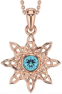 Aquamarine Rose Gold Silver Celtic Necklace