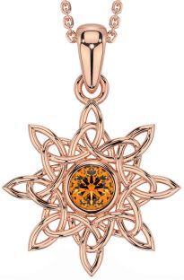 Citrine Rose Gold Silver Celtic Necklace