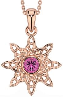 Pink Tourmaline Rose Gold Silver Celtic Necklace