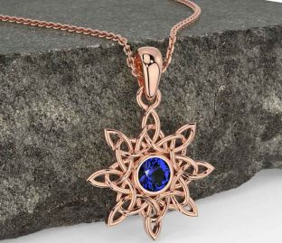 Sapphire Rose Gold Silver Celtic Necklace
