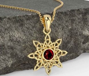 Garnet Gold Silver Celtic Necklace