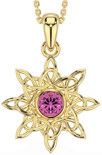 Pink Tourmaline Gold Silver Celtic Necklace