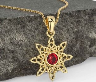 Ruby Gold Silver Celtic Necklace