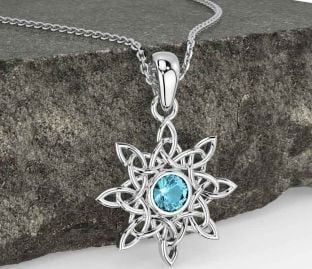 Aquamarine Silver Celtic Necklace