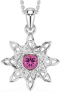 Pink Tourmaline Silver Celtic Necklace