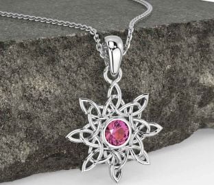 Pink Tourmaline Silver Celtic Necklace