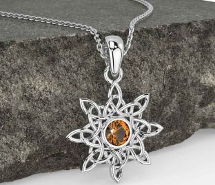 Citrine White Gold Celtic Necklace