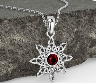 Garnet White Gold Celtic Necklace