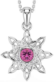 Pink Tourmaline White Gold Celtic Necklace