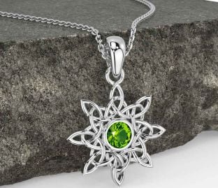 Peridot Beyaz Altın Kelt Kolye