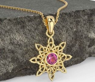 Pink Tourmaline Gold Celtic Necklace