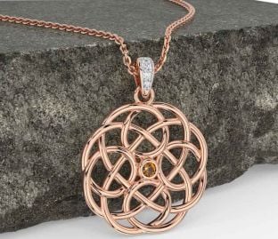 Diamond Citrine Rose Gold Silver Celtic Necklace