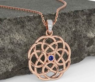 Diamond Sapphire Rose Gold Silver Celtic Necklace