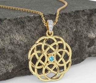 Diamond Aquamarine Gold Silver Celtic Necklace
