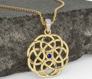 Diamond Sapphire Gold Silver Celtic Necklace