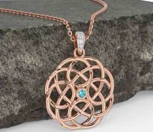 Diamond Aquamarine Rose Gold Celtic Necklace