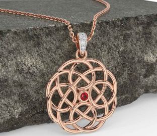 Diamond Ruby Rose Gold Celtic Necklace