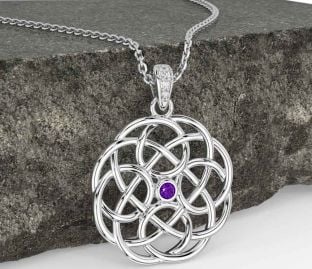 Diamond Amethyst White Gold Celtic Necklace