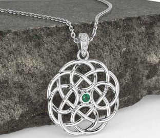 Diamond Emerald White Gold Celtic Necklace