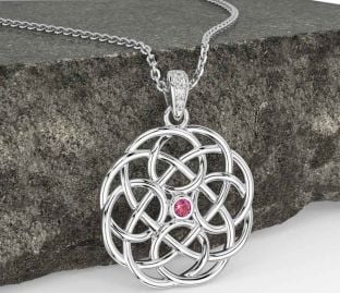 Diamond Pink Tourmaline White Gold Celtic Necklace