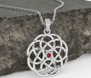 Diamond Ruby White Gold Celtic Necklace