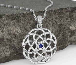 Diamond Sapphire White Gold Celtic Necklace