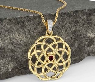 Diamond Garnet Gold Celtic Necklace